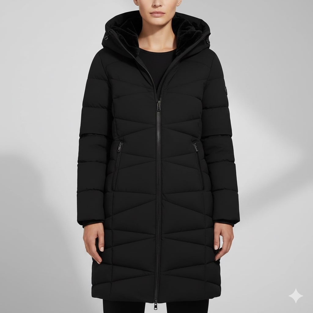 Elana Women's Full-Length Quilted Winter Coat with Hood & Plush Lining