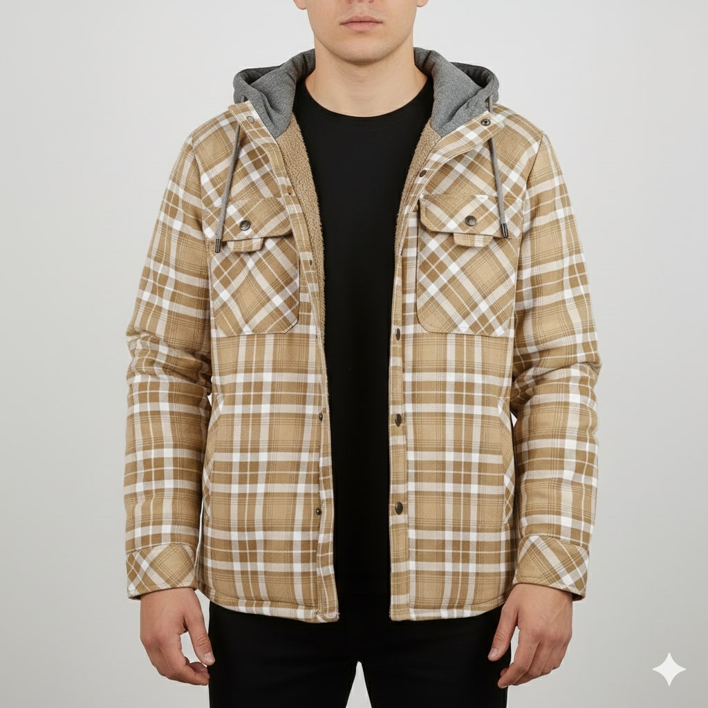Dante Men's Sherpa-Lined Flannel Hoodie Jacket – Ideal for Winter Wear