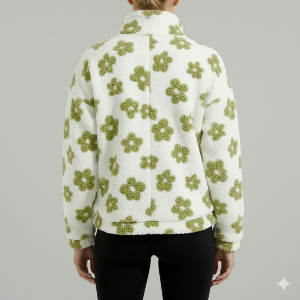 Eliza Women's Oversized Floral Fleece Half-Zip Winter Pullover