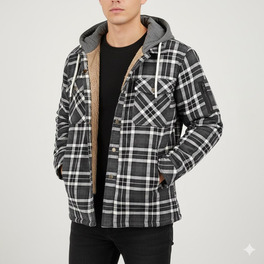 Dante Men's Sherpa-Lined Flannel Hoodie Jacket – Ideal for Winter Wear