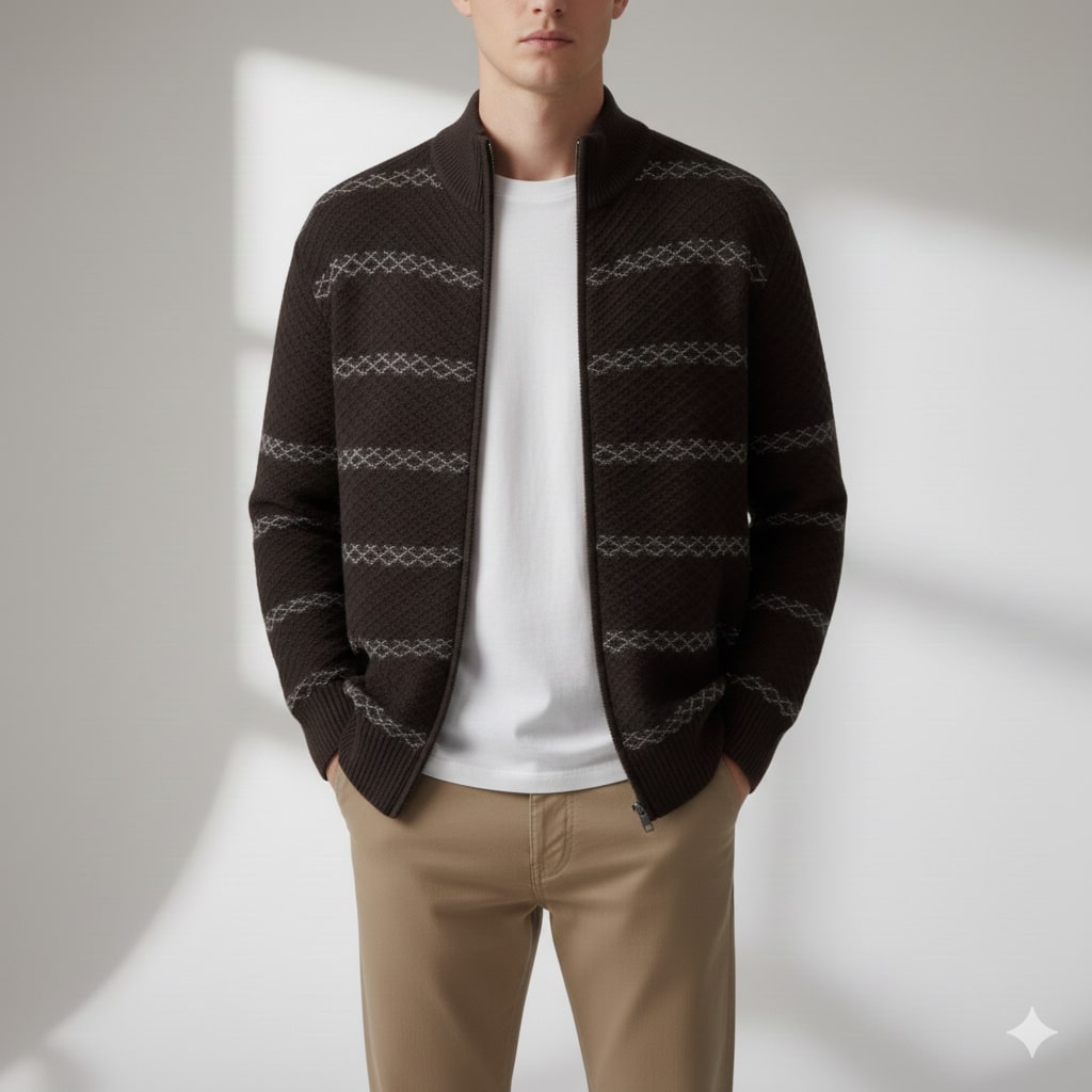 Craig Men's Textured Knit Zip-Up Cardigan with Stand Collar