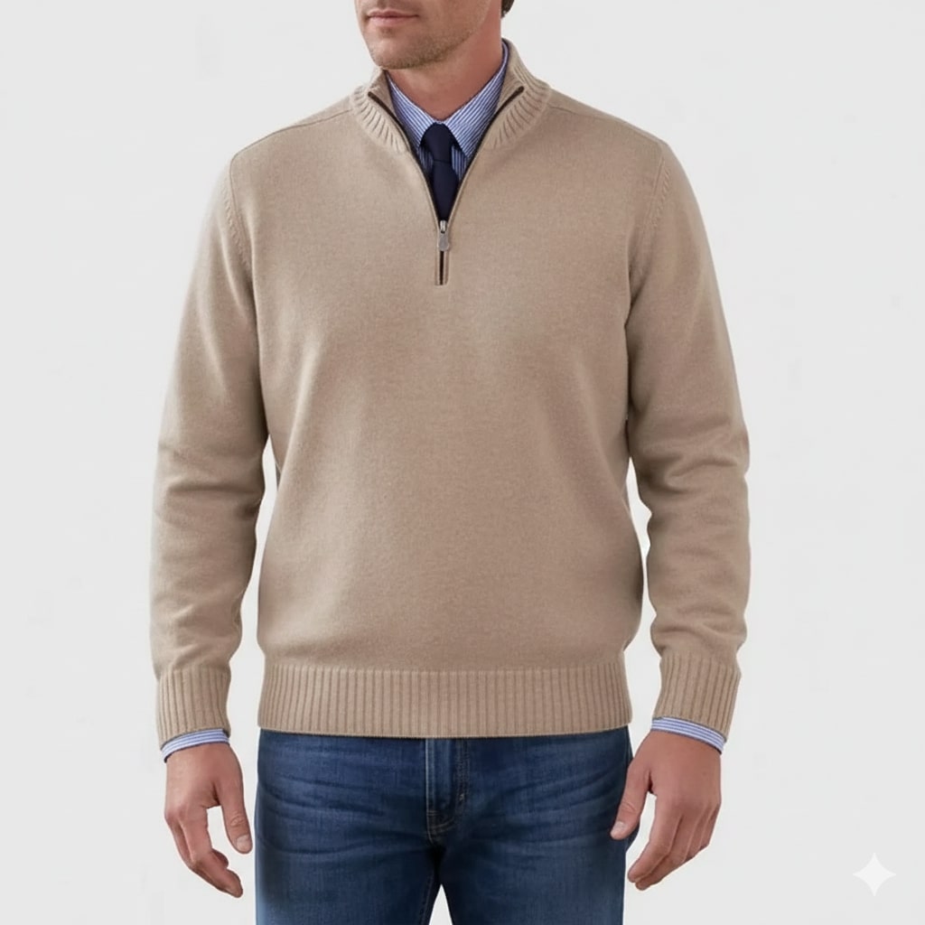 Callum Men's Soft Knit Half-Zip Pullover Sweater with Ribbed Accents & Tailored Fit