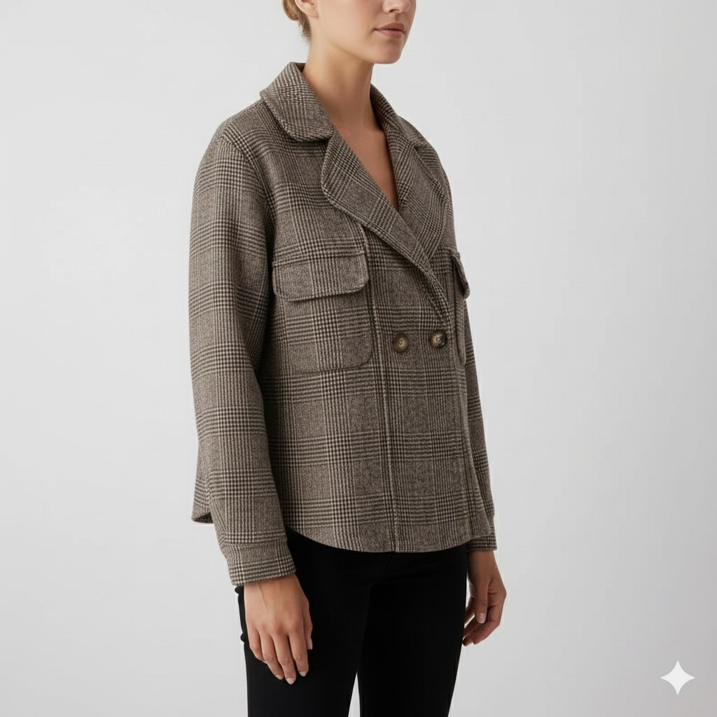 Heaven Women's Cropped Plaid Wool Jacket – Double-Sided Design