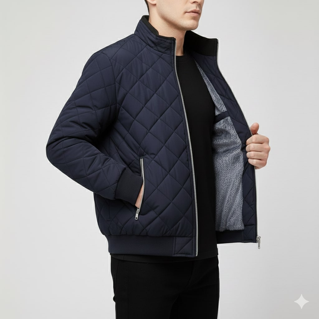 Bistro Men's Fleece-Lined Diamond Quilted Zip-Up Jacket