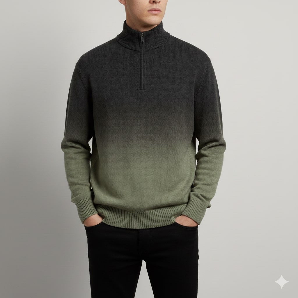 Akhie Men's Wool Quarter-Zip Sweater – Tailored Fit Gradient Ombre Pullover