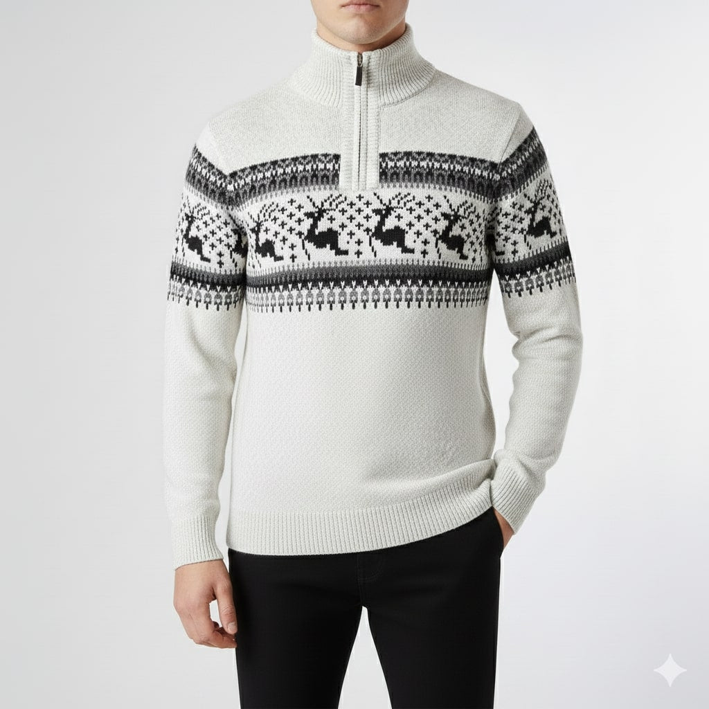 Aldrey Men's Wool Knit Quarter-Zip Christmas Sweater Pullover