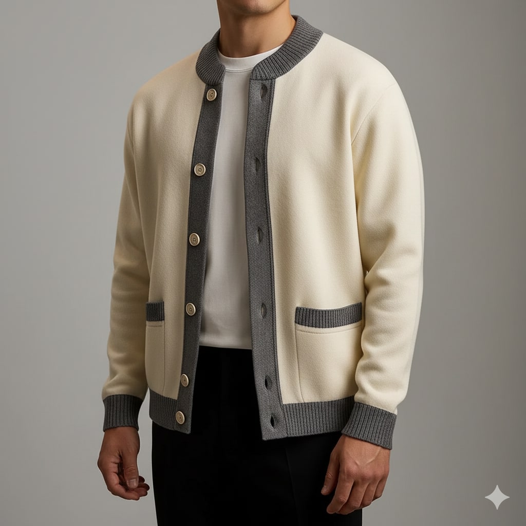 Holand Men's Two-Tone Knitted Cardigan with Button Placket