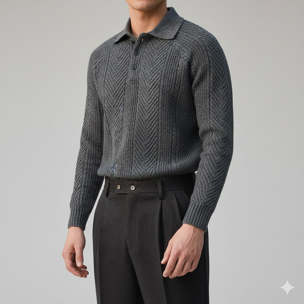Darwin Men's Wool-Blend Cable Knit Polo Sweater – Tailored Modern Fit Pullover