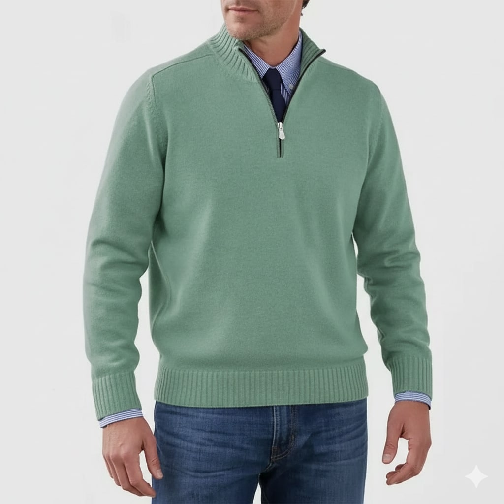Callum Men's Soft Knit Half-Zip Pullover Sweater with Ribbed Accents & Tailored Fit