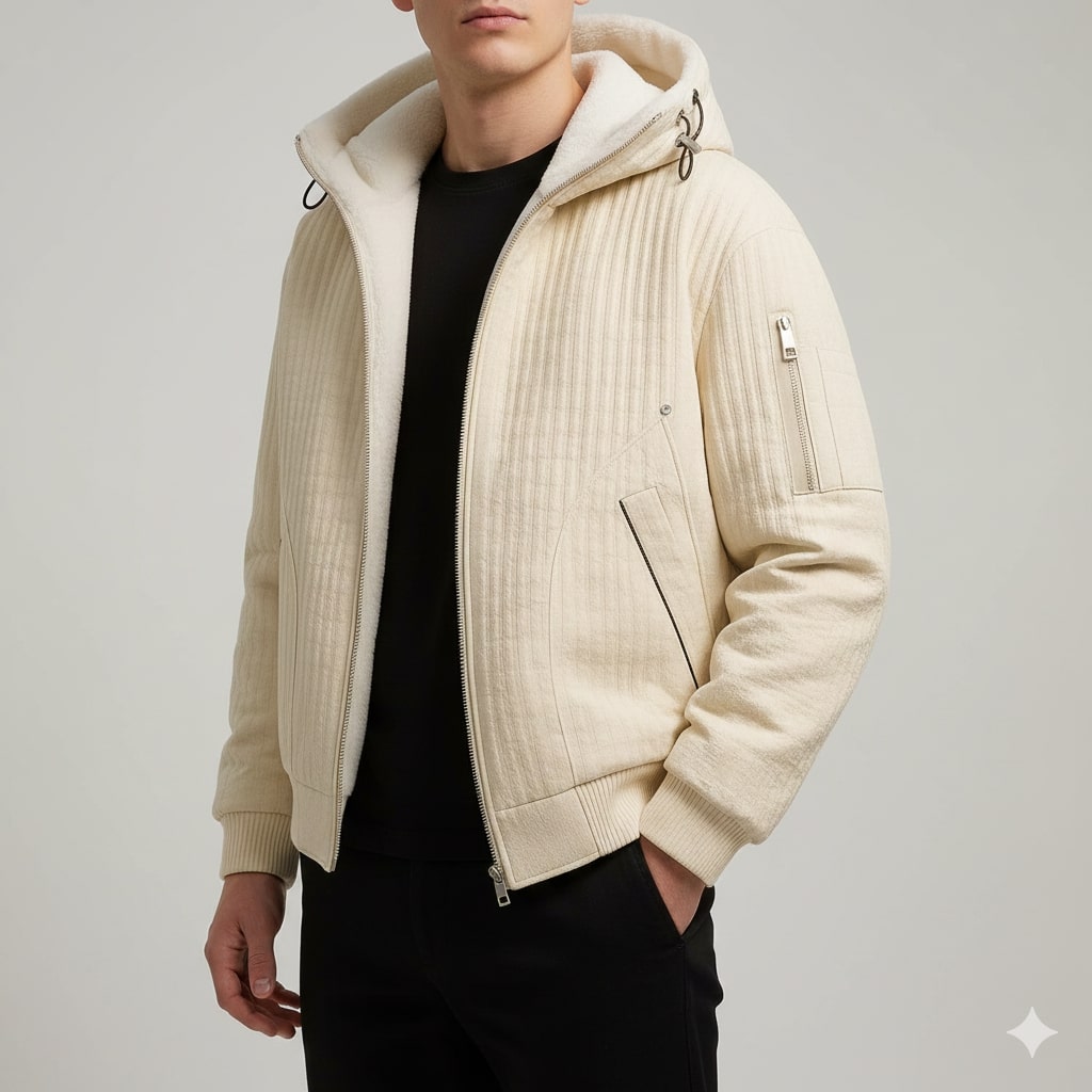 Eric Men's Quilted Sherpa Hoodie – Heavyweight Fleece-Lined Zip-Up Jacket