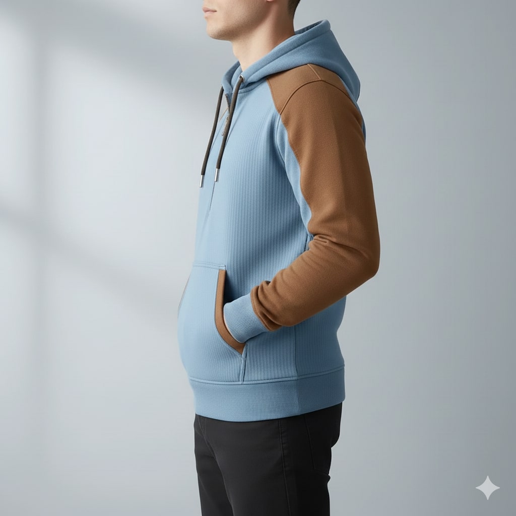 Colton Men's Corduroy Cotton Blend Quarter-Zip Hoodie with Contrast Panels