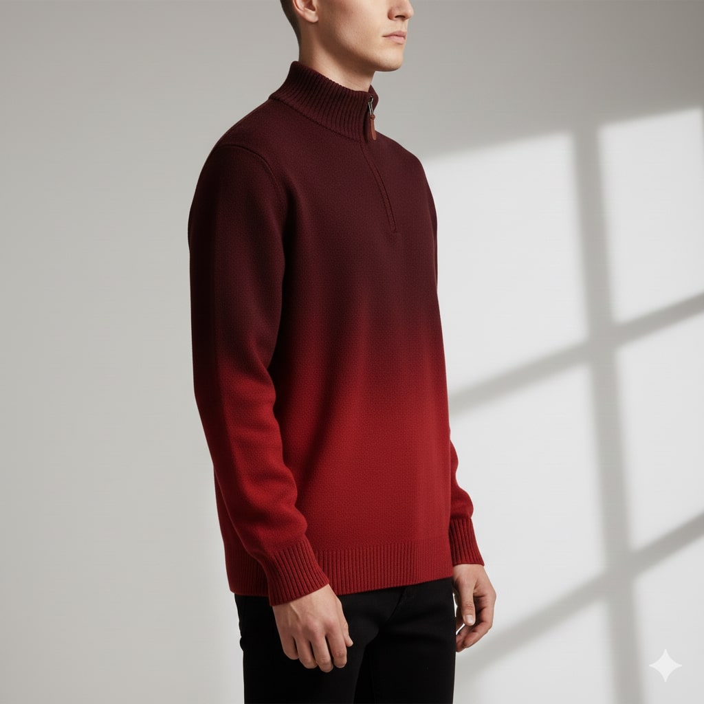 Akhie Men's Wool Quarter-Zip Sweater – Tailored Fit Gradient Ombre Pullover