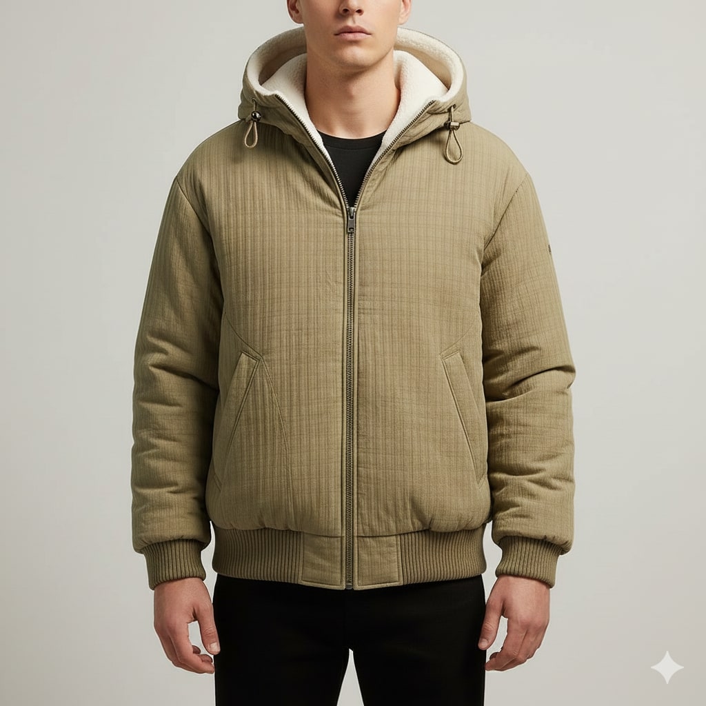 Eric Men's Quilted Sherpa Hoodie – Heavyweight Fleece-Lined Zip-Up Jacket
