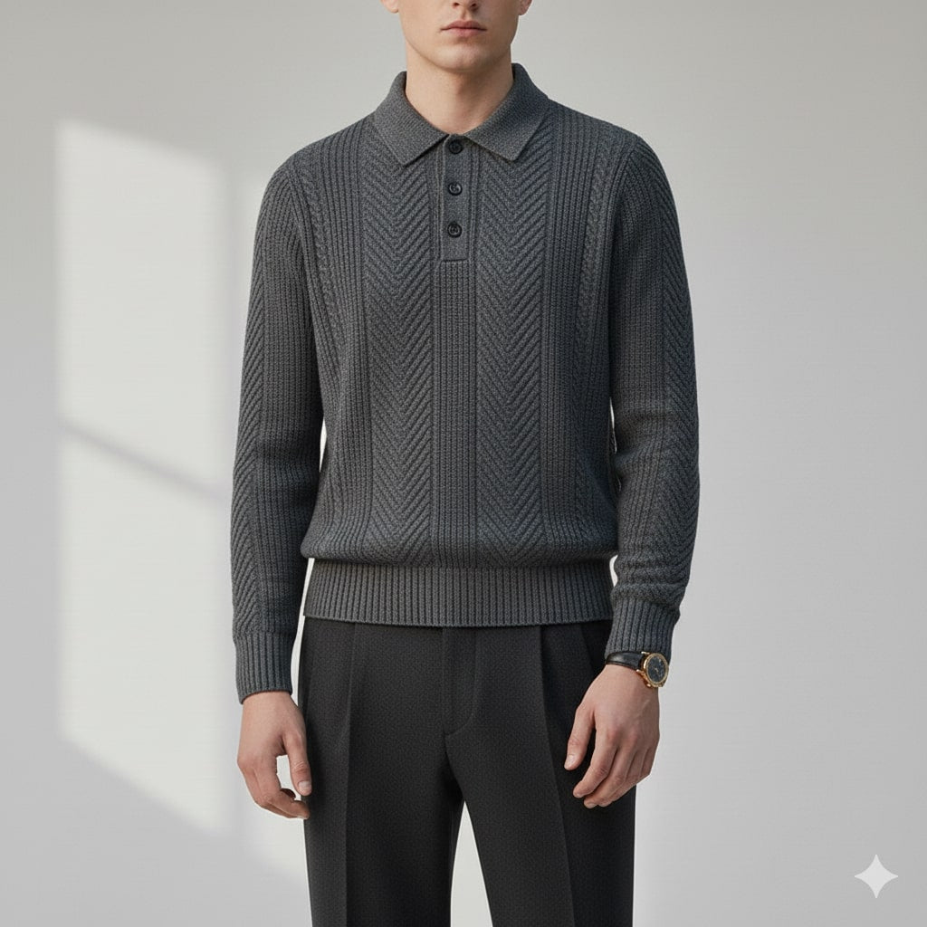 Darwin Men's Wool-Blend Cable Knit Polo Sweater – Tailored Modern Fit Pullover