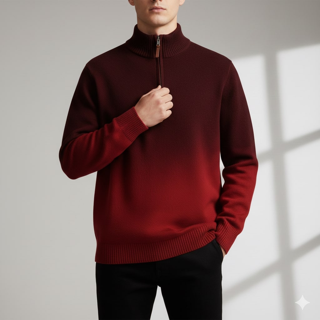 Akhie Men's Wool Quarter-Zip Sweater – Tailored Fit Gradient Ombre Pullover