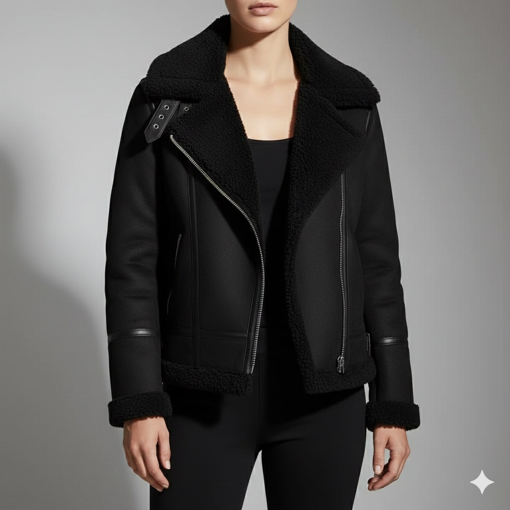 Aubrey Women's Aviator Suede Jacket with Plush Shearling Lining
