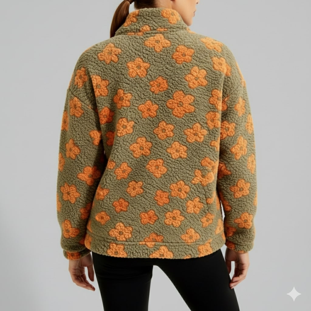 Eliza Women's Oversized Floral Fleece Half-Zip Winter Pullover