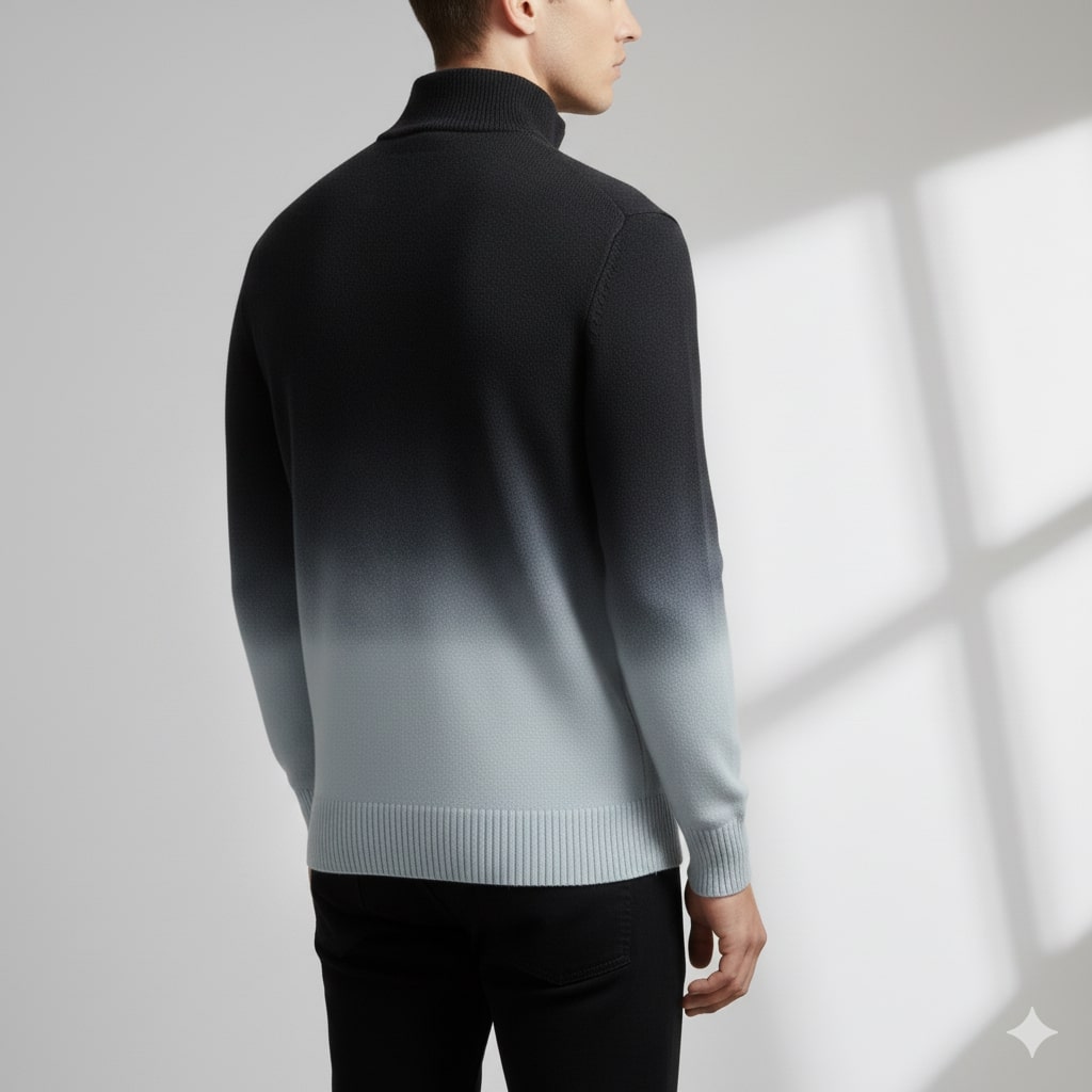 Akhie Men's Wool Quarter-Zip Sweater – Tailored Fit Gradient Ombre Pullover