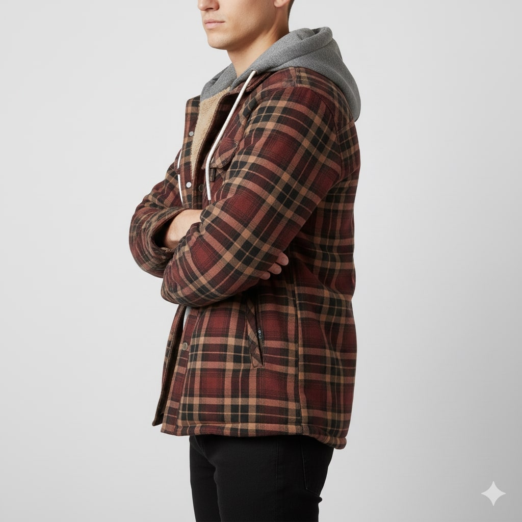 Dante Men's Sherpa-Lined Flannel Hoodie Jacket – Ideal for Winter Wear