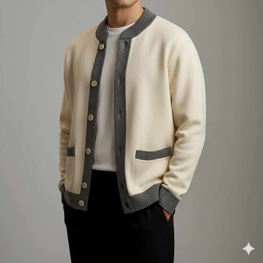 Holand Men's Two-Tone Knitted Cardigan with Button Placket