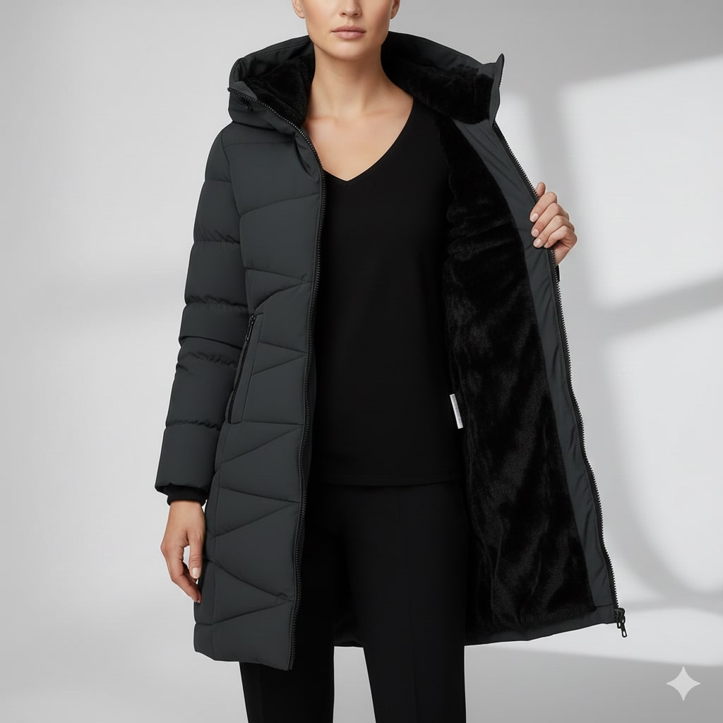 Elana Women's Full-Length Quilted Winter Coat with Hood & Plush Lining