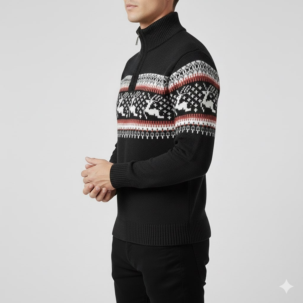 Aldrey Men's Wool Knit Quarter-Zip Christmas Sweater Pullover