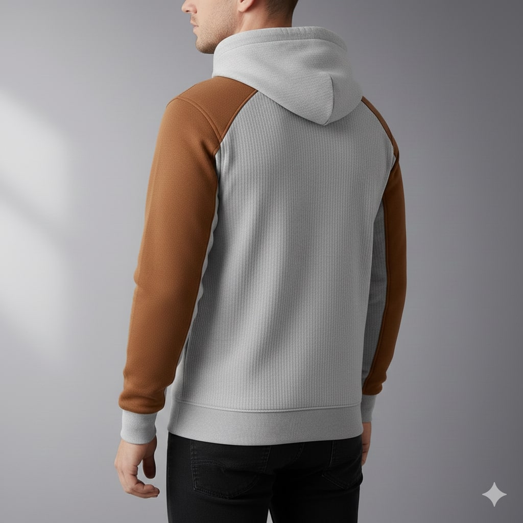 Colton Men's Corduroy Cotton Blend Quarter-Zip Hoodie with Contrast Panels