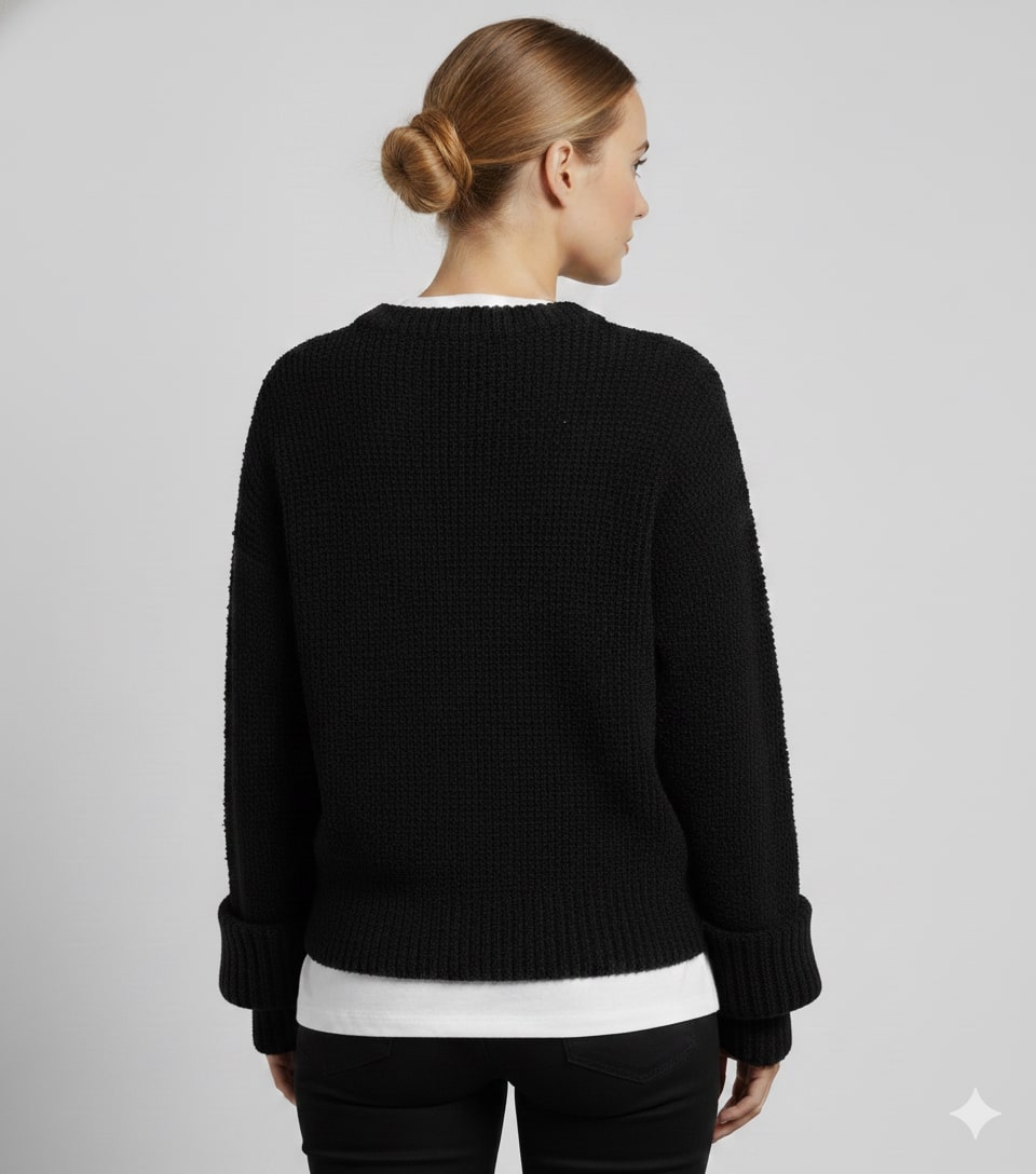 Edna Women's Relaxed-Fit Knit Pullover Sweater with Wide Ribbed Cuffs