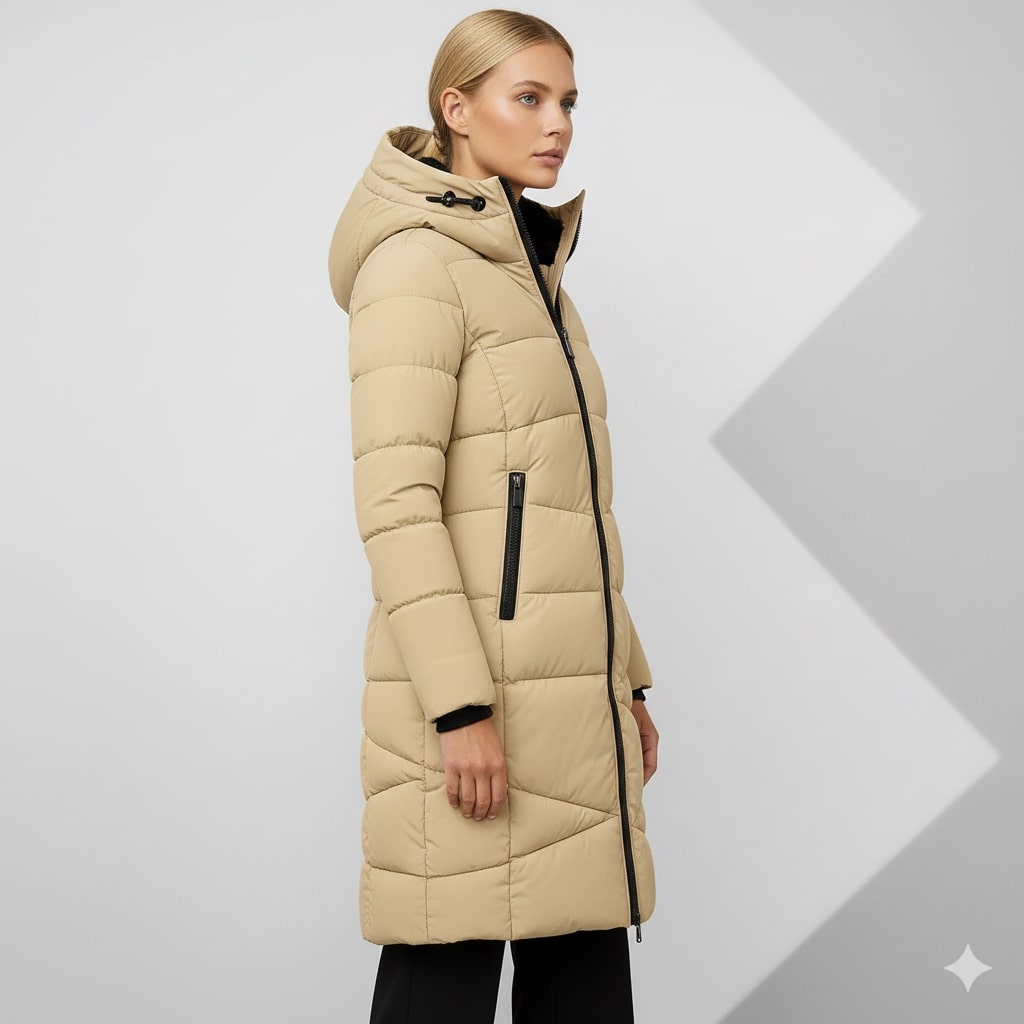 Elana Women's Full-Length Quilted Winter Coat with Hood & Plush Lining