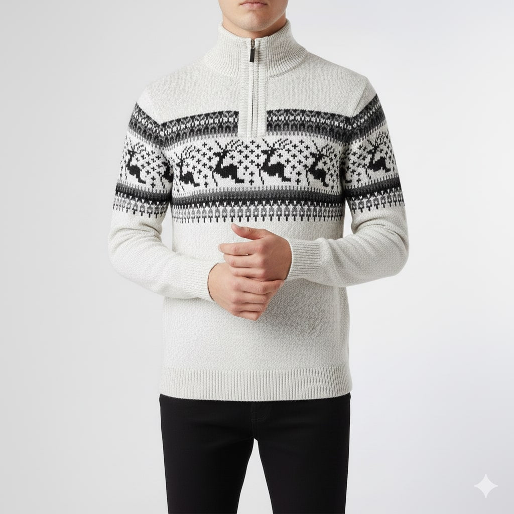 Aldrey Men's Wool Knit Quarter-Zip Christmas Sweater Pullover