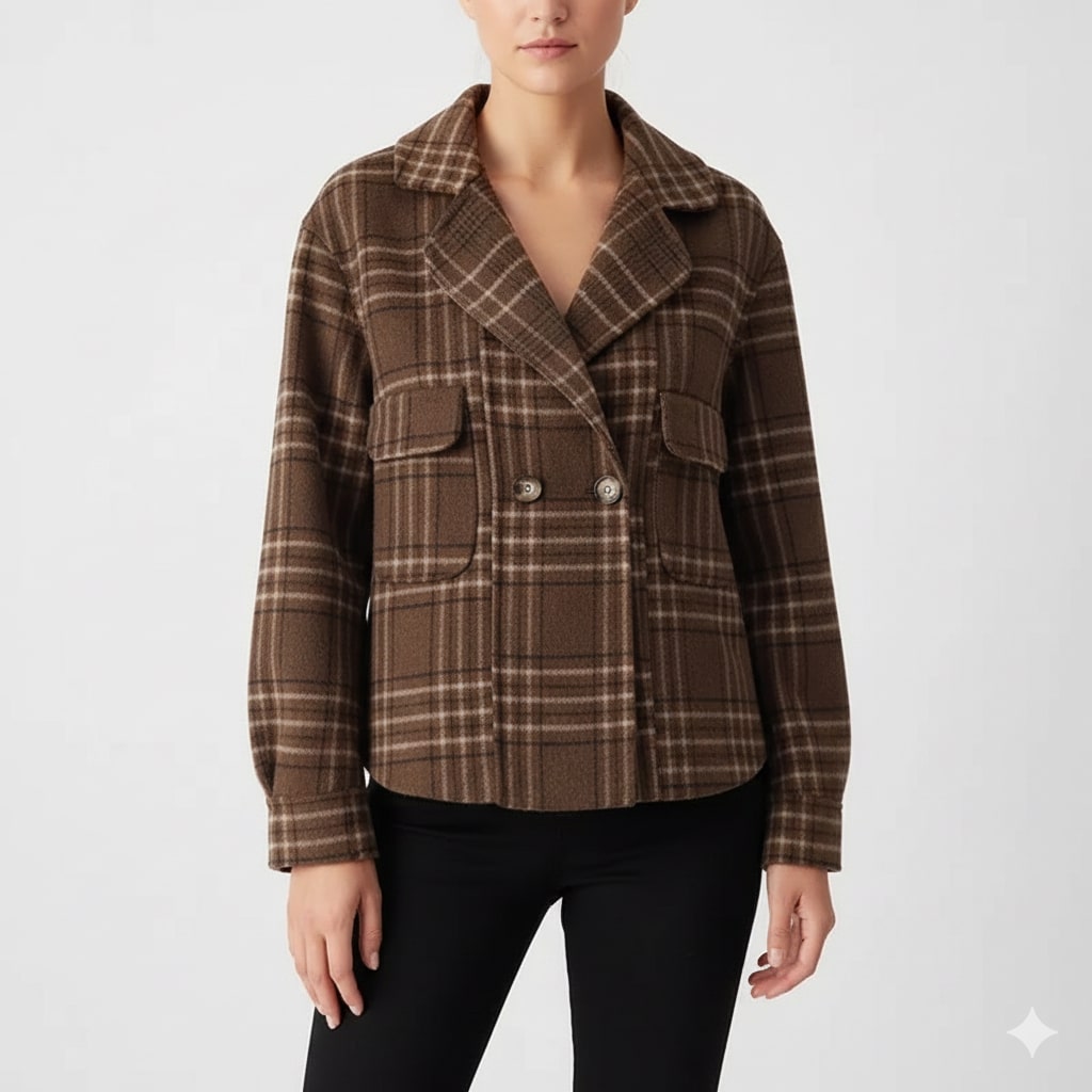 Heaven Women's Cropped Plaid Wool Jacket – Double-Sided Design