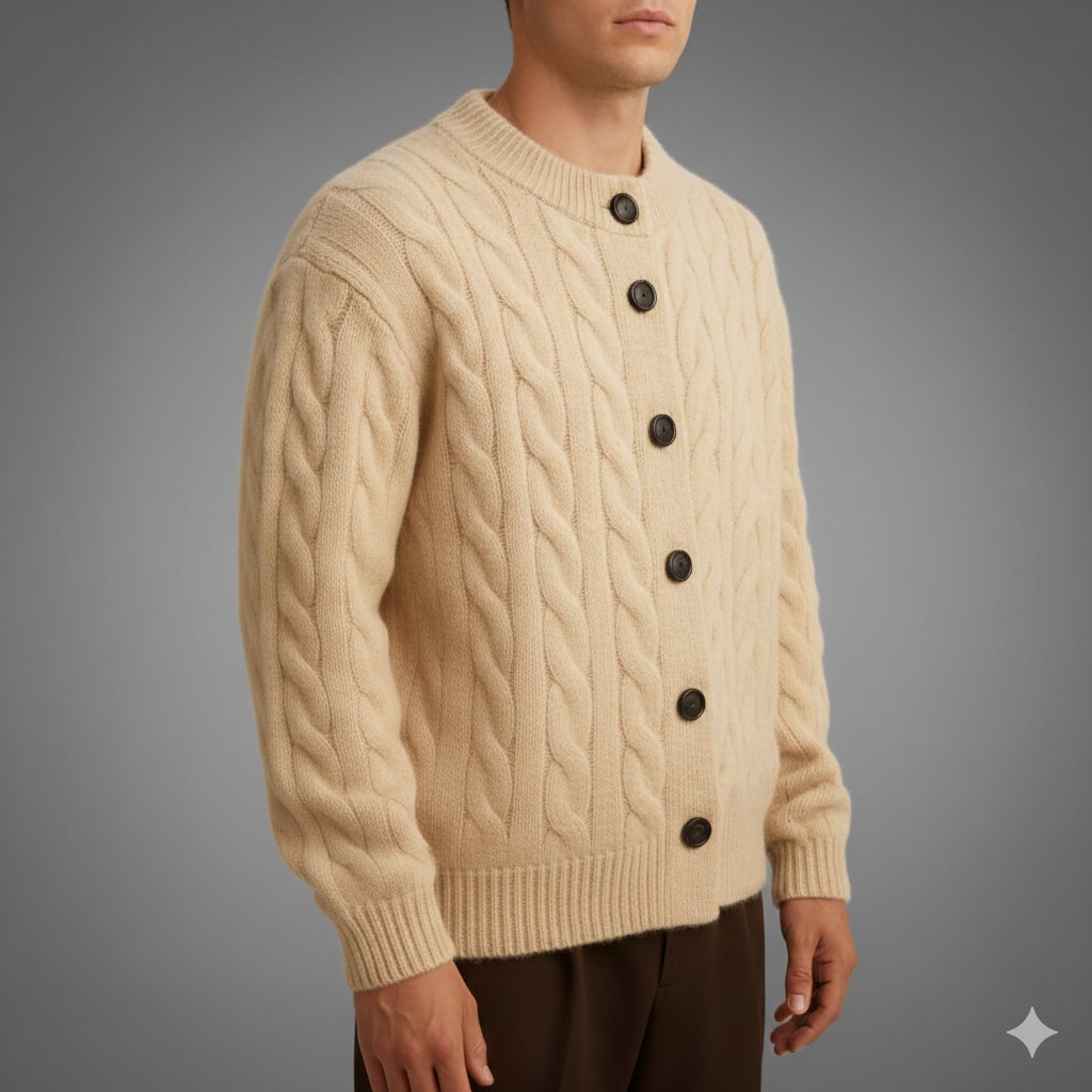 David Men's Cable Knit Cardigan – Classic Button-Up Style
