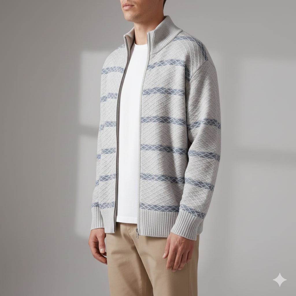 Craig Men's Textured Knit Zip-Up Cardigan with Stand Collar