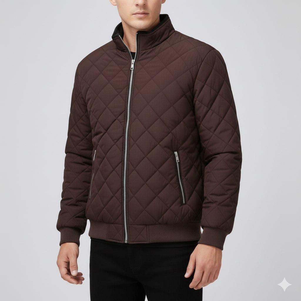 Bistro Men's Fleece-Lined Diamond Quilted Zip-Up Jacket