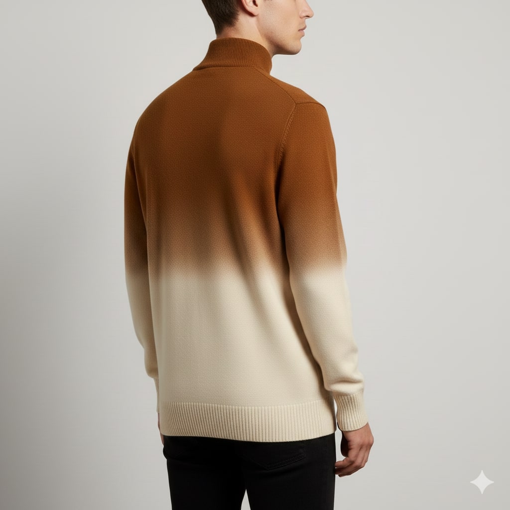 Akhie Men's Wool Quarter-Zip Sweater – Tailored Fit Gradient Ombre Pullover