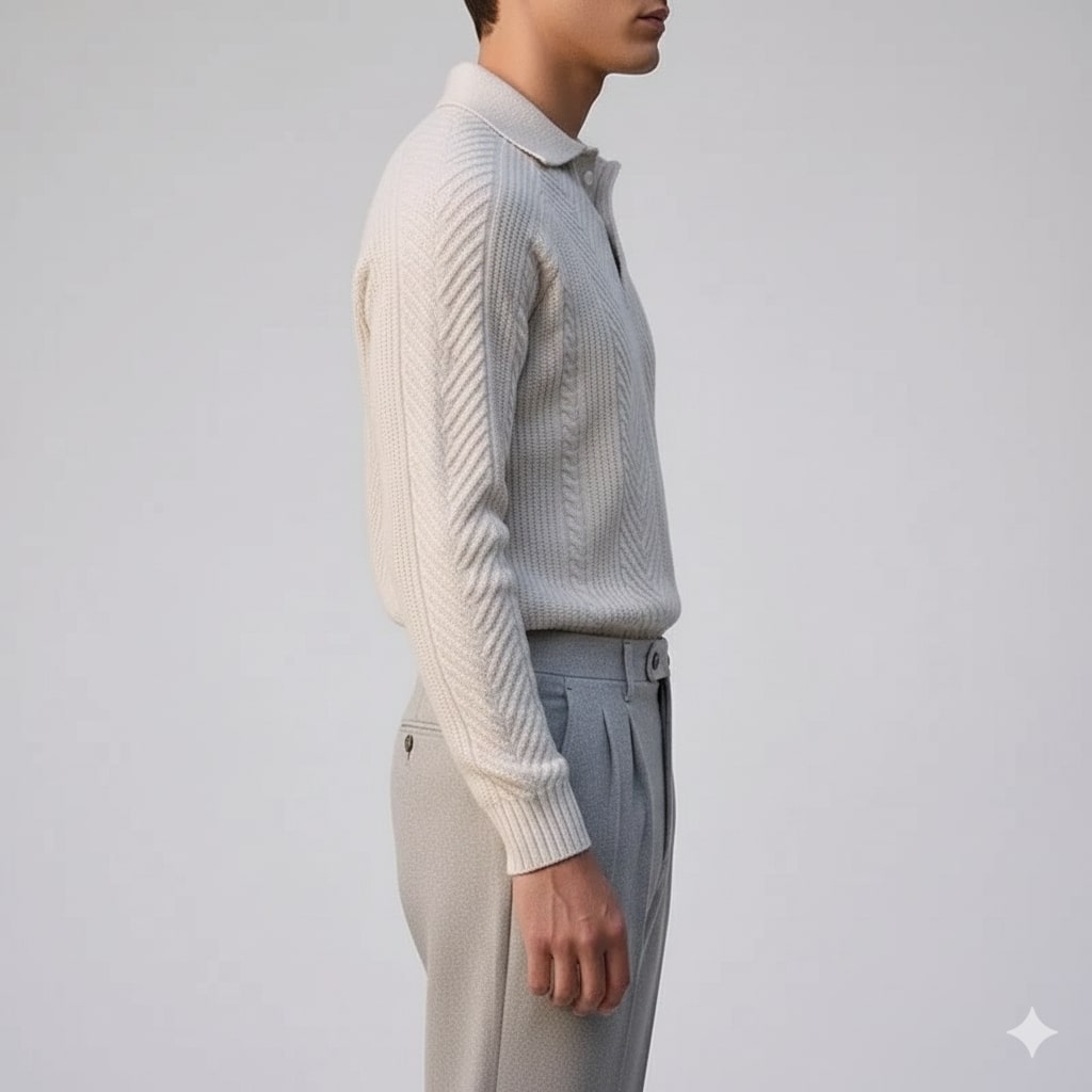 Darwin Men's Wool-Blend Cable Knit Polo Sweater – Tailored Modern Fit Pullover