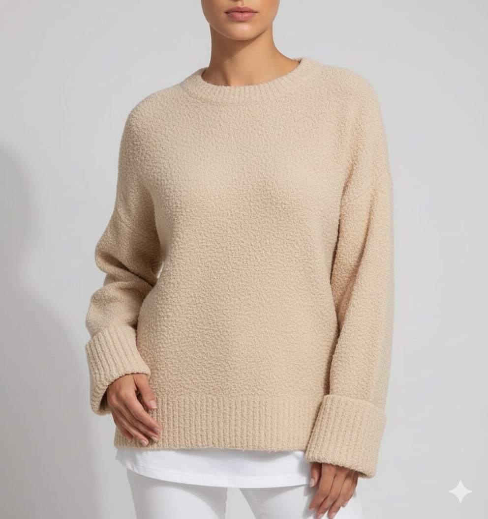 Edna Women's Relaxed-Fit Knit Pullover Sweater with Wide Ribbed Cuffs