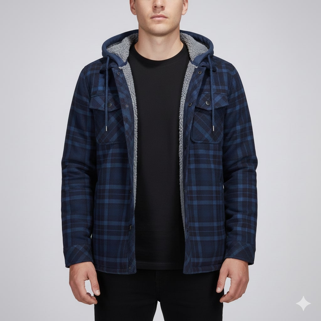 Dante Men's Sherpa-Lined Flannel Hoodie Jacket – Ideal for Winter Wear