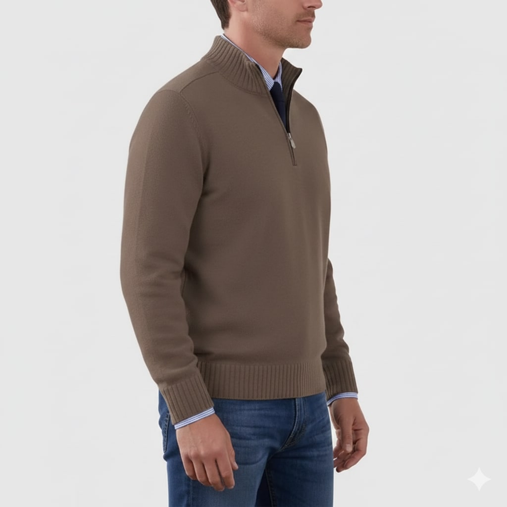 Callum Men's Soft Knit Half-Zip Pullover Sweater with Ribbed Accents & Tailored Fit