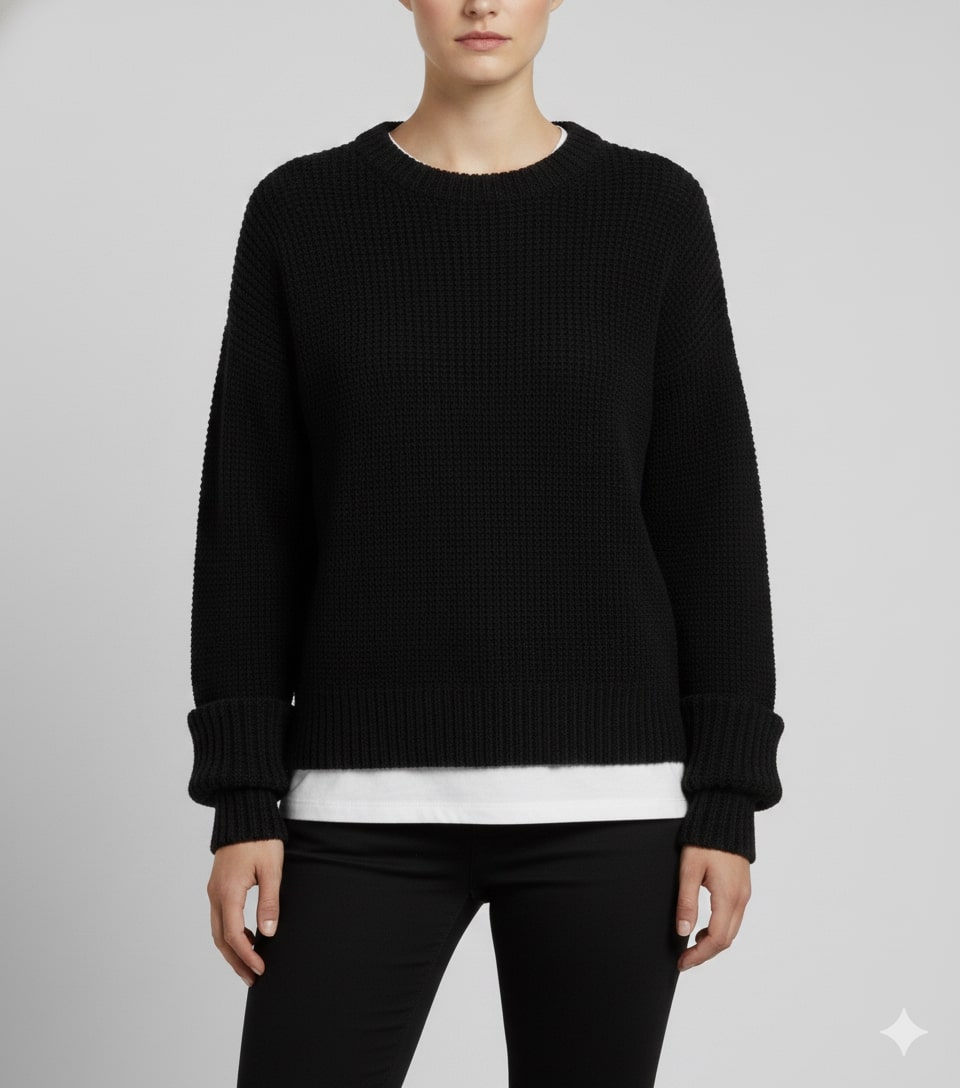 Edna Women's Relaxed-Fit Knit Pullover Sweater with Wide Ribbed Cuffs