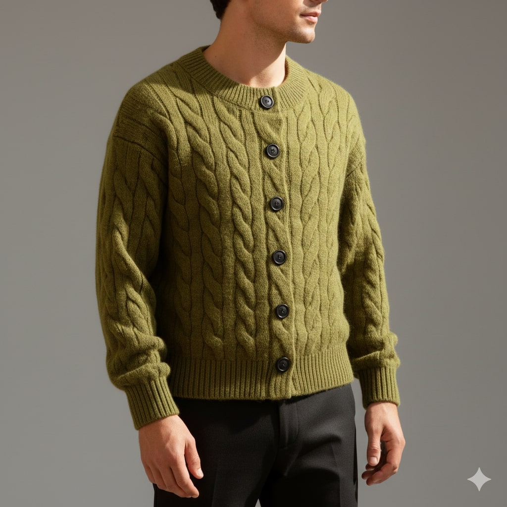 David Men's Cable Knit Cardigan – Classic Button-Up Style