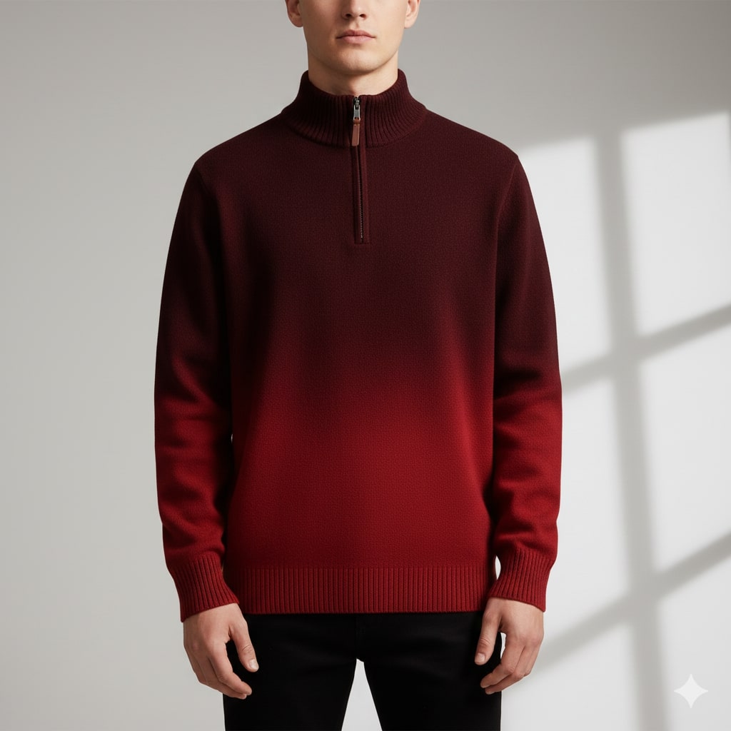 Akhie Men's Wool Quarter-Zip Sweater – Tailored Fit Gradient Ombre Pullover