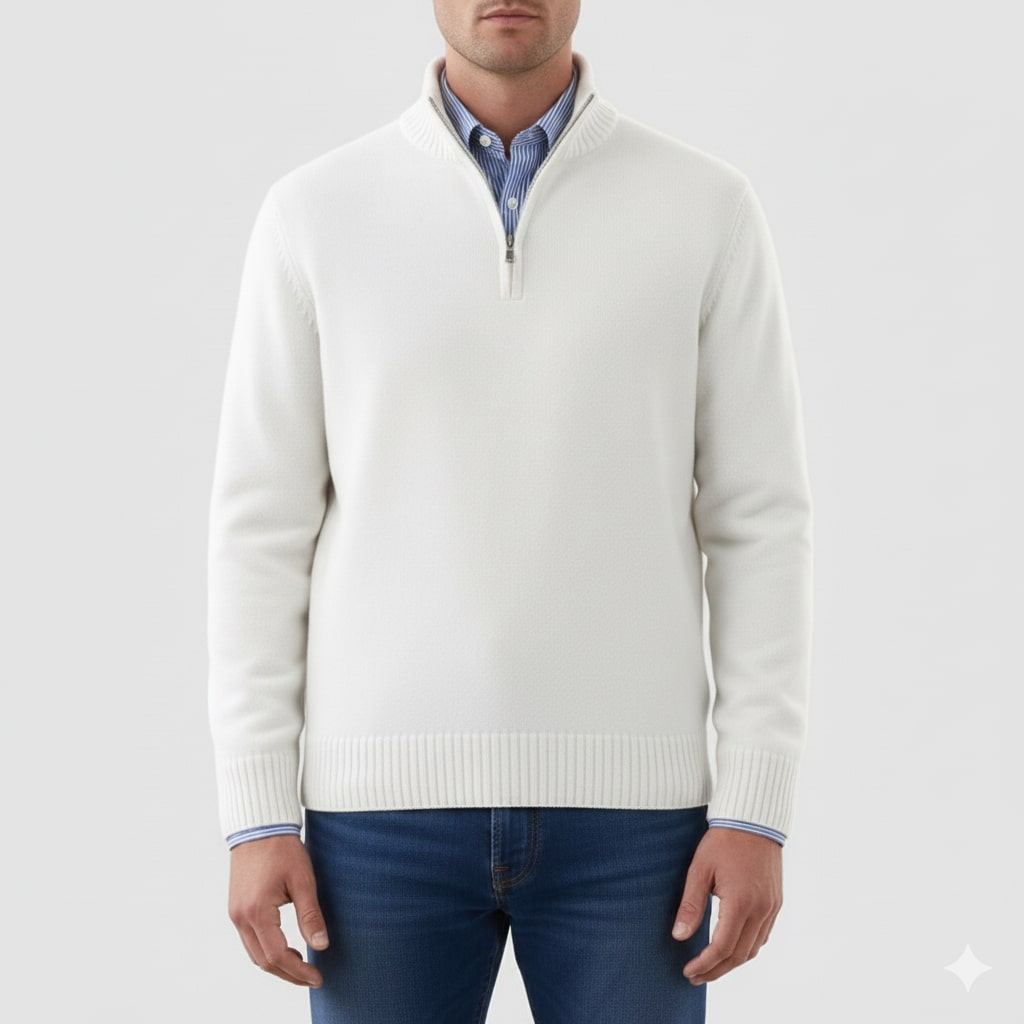 Callum Men's Soft Knit Half-Zip Pullover Sweater with Ribbed Accents & Tailored Fit