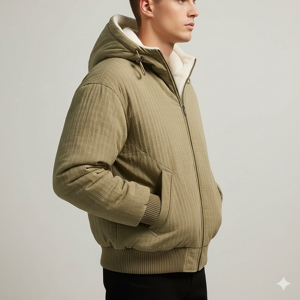 Eric Men's Quilted Sherpa Hoodie – Heavyweight Fleece-Lined Zip-Up Jacket