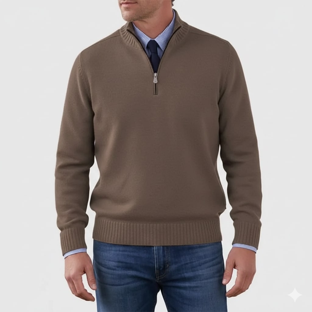 Callum Men's Soft Knit Half-Zip Pullover Sweater with Ribbed Accents & Tailored Fit