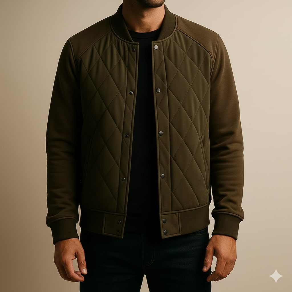 Harrison Men's Insulated Quilted Jacket – Diamond Stitch Cotton Snap Jacket