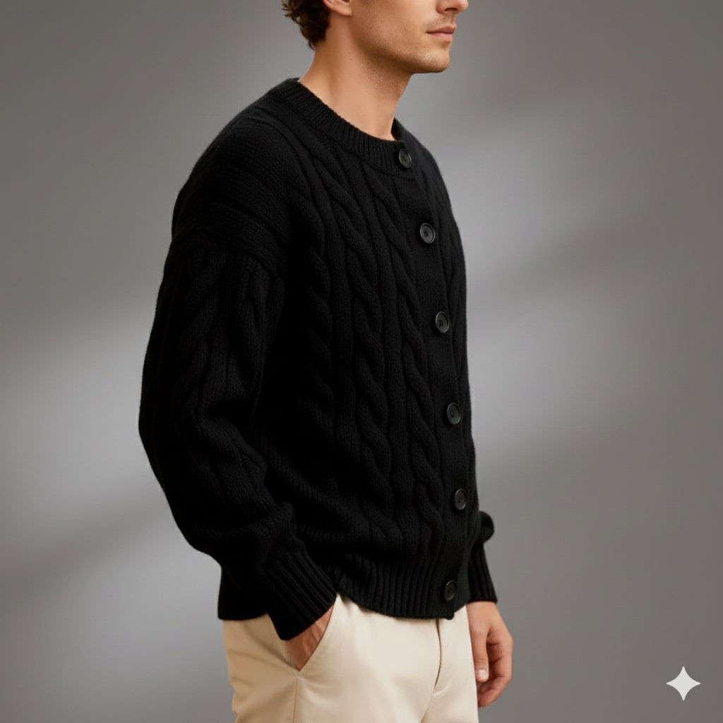 David Men's Cable Knit Cardigan – Classic Button-Up Style