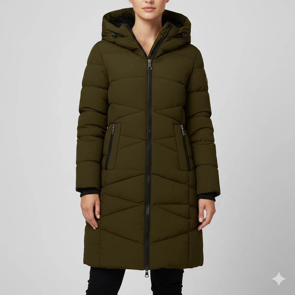 Elana Women's Full-Length Quilted Winter Coat with Hood & Plush Lining