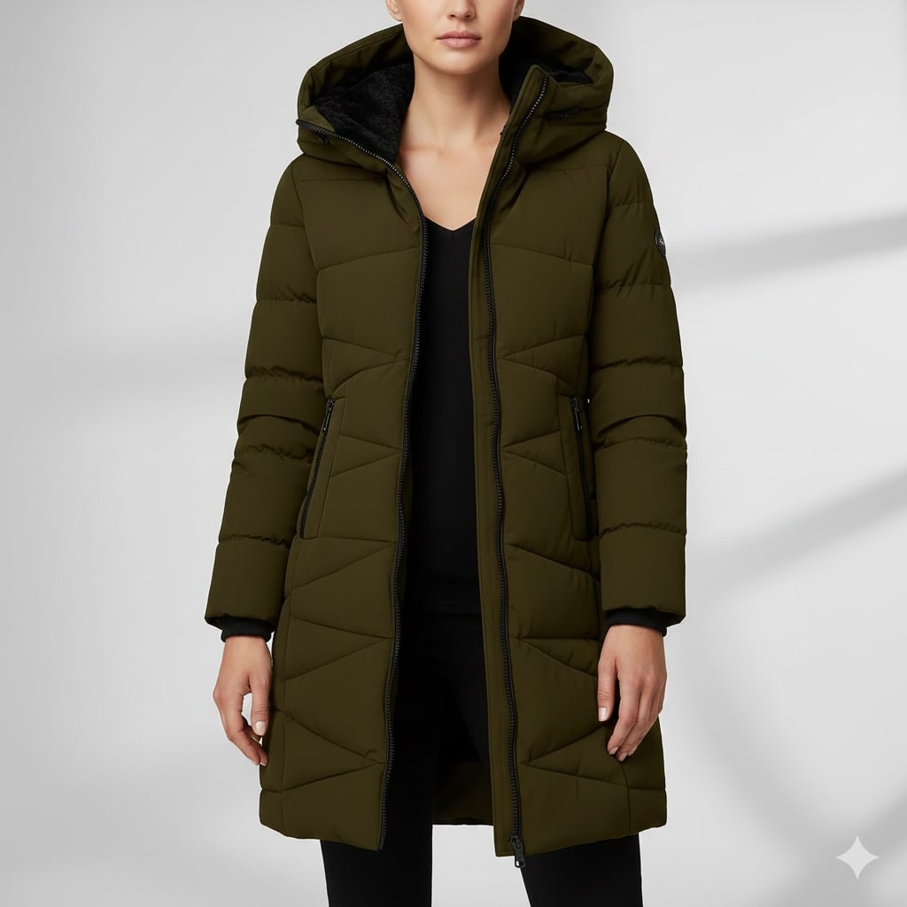 Elana Women's Full-Length Quilted Winter Coat with Hood & Plush Lining