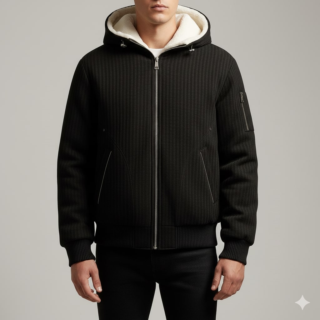 Eric Men's Quilted Sherpa Hoodie – Heavyweight Fleece-Lined Zip-Up Jacket
